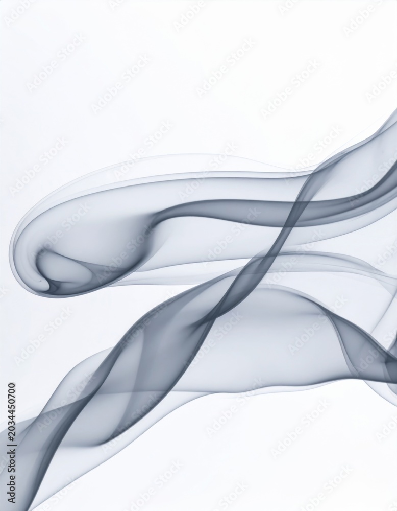 Fototapeta premium Abstract Gray Smoke Swirls Against White Background Soft Light Motion