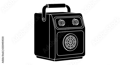 Photos Vintage Portable Radio With Knobs And Speaker Black Silhouette
