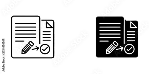Cuadro en lienzo Document editing and completion icon with pencil and checkmark vector, document