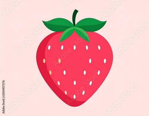 Bright Red Strawberry Illustration Isolated on Soft Pink Background