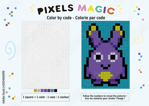 Konstfotografi Coloriage au numéro, pixel art : lapin violet kawaii