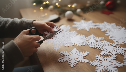 Person Crafting Paper Snowflakes at a Table