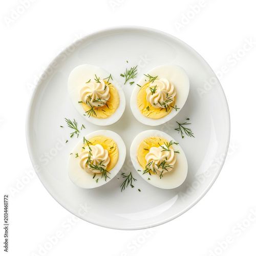 Deviled eggs with herb garnish