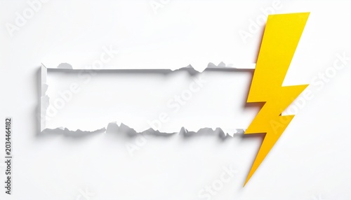 Torn Paper With Yellow Lightning Bolt Symbol On White Background