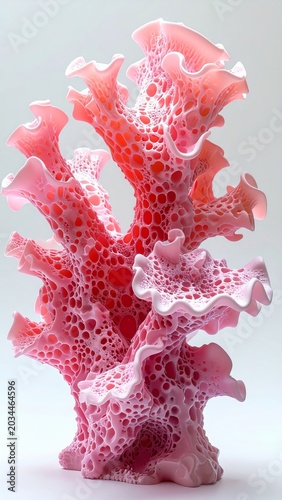Delicate Pink Coral Sculpture with Intricate Lace Like Structures and Translucent Layers