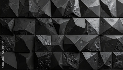 Dark Textured Geometric Wall Panels with Reflective Accents Subtle Lighting