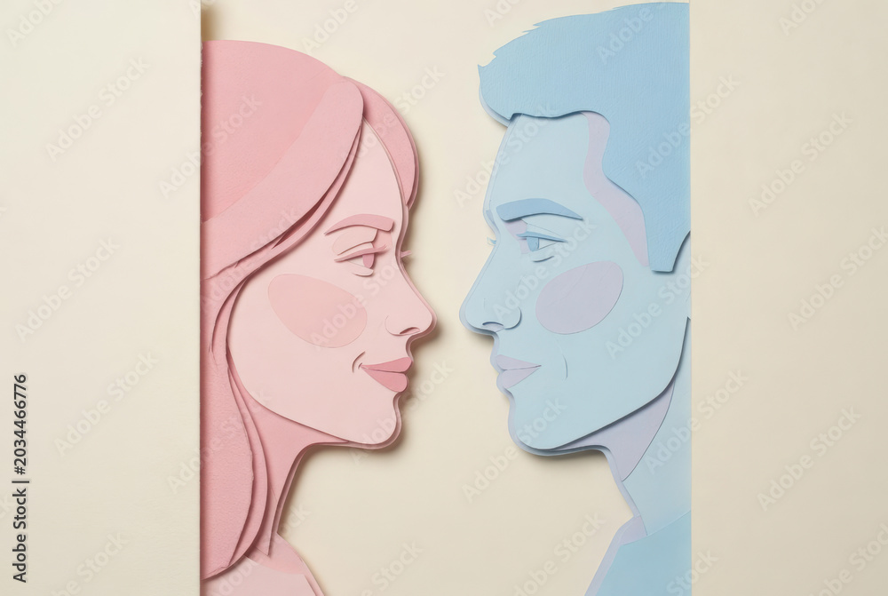 Fototapeta premium Concetto artistico di coppia e amore in stile paper-cut