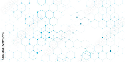 Hexagonal Molecular structure abstract tech network pattern. abstract geometric hexagon with connecting dots and lines. connecting medical science, technology concept background Vector illustration.
