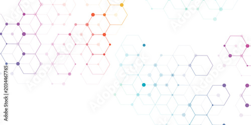 Hexagonal Molecular structure abstract tech network pattern. abstract geometric hexagon with connecting dots and lines. connecting medical science, technology concept background Vector illustration.