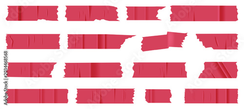 Fotografi Collection of torn adhesive tape segments, beige masking tape strips with crumpl