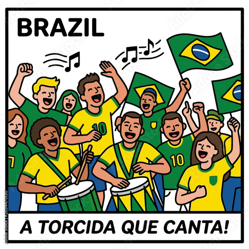 Brazil Football  Cheering with  Flags Vector 