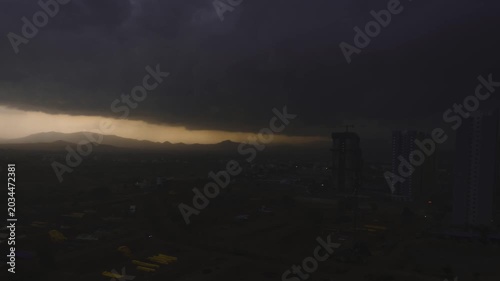 Time lapse of cloudscape, dark clouds over the city, storm rolling in.