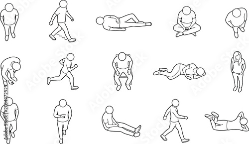 Tableau sur toile Set of isometric people in various poses, walking, running, sitting, and lying d