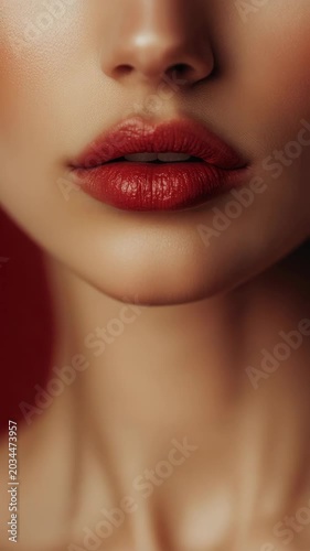Female beauty with red lipstick, close-up