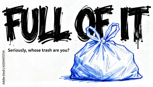 Bild auf Leinwand Vector illustration in the style of a blue pen drawing of a plastic bag with the