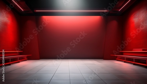 empty studio interior background and backdrop featuring product display stands with red lights and shadows providing empty space for text