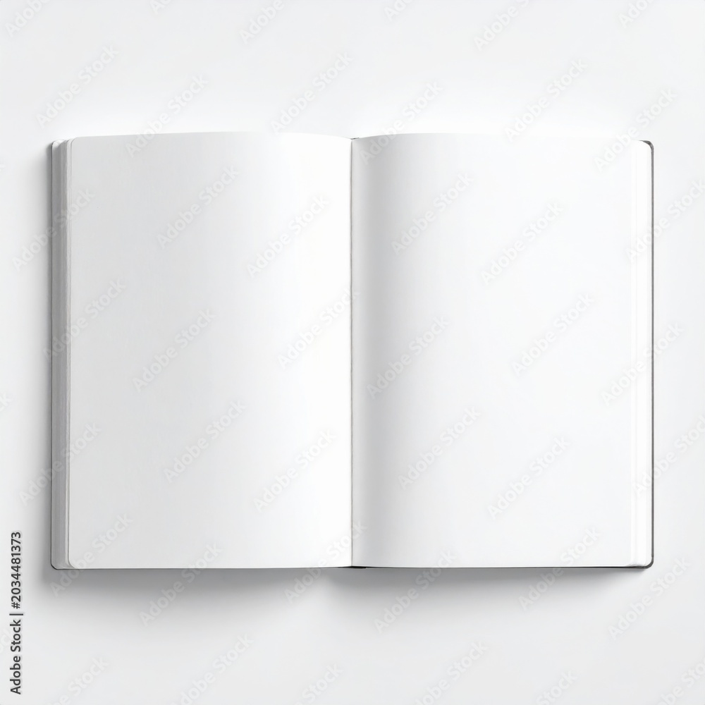Fototapeta premium Open Blank Sketchbook Mockup with White Paper Pages on White Background