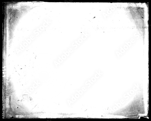 Antique 19th-century daguerreotype glass plate film frame with dusts and scraches, isolated on transparent background (PNG).