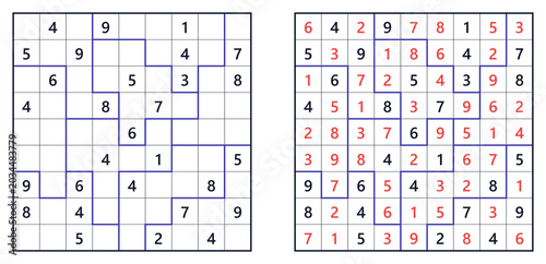 Jigsaw Sudoku challenging level puzzle grid with numbers and colors  