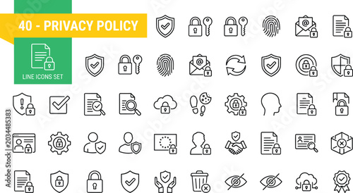 Privacy policy concept with security icons and data protection symbols on green background