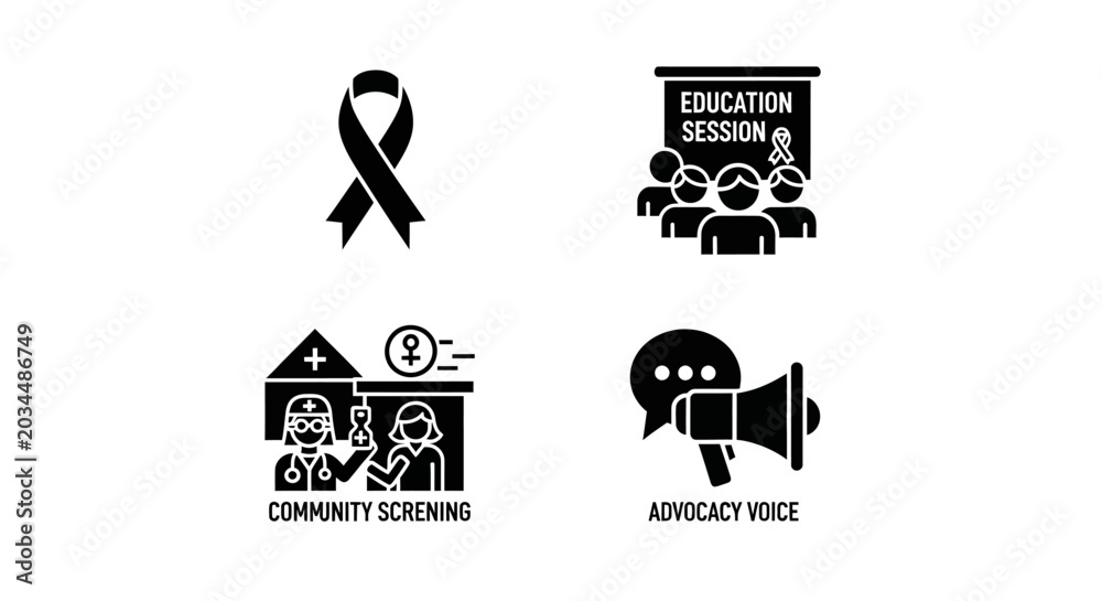 Fototapeta premium Awareness, Education, Screening, and Advocacy Icons