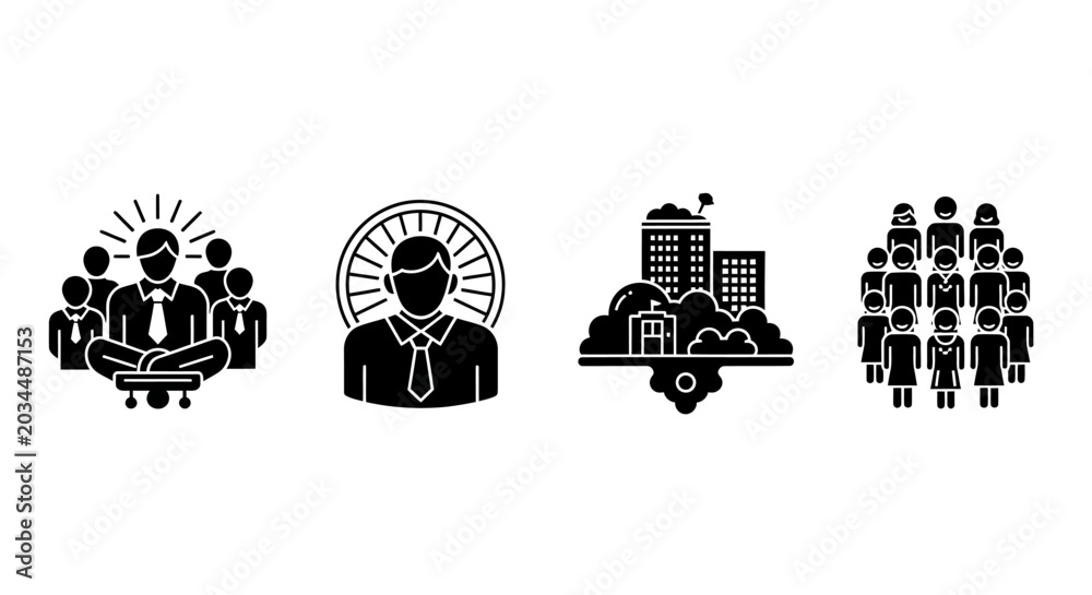 Naklejka premium Business team icons: leadership, community, corporate growth and teamwork