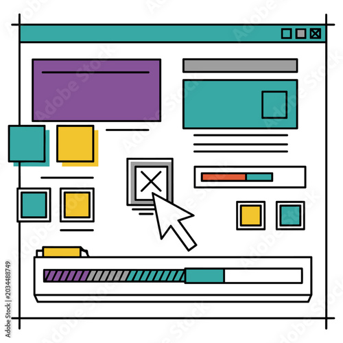 Website user interface wireframe and UI design elements.