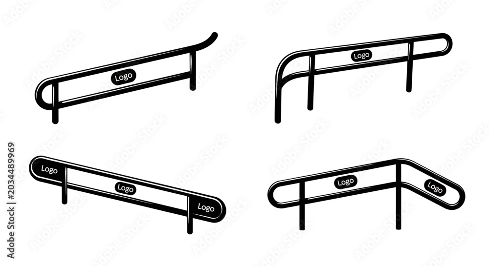 Naklejka premium Skatepark Obstacles Set: Grinding Rails, Ramps, and Manual Pads