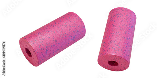 Pink rollers support. Versatile foam rollers for workouts and travel. Bright pink foam rollers serve as adaptable fitness aids perfect for various activities and locations