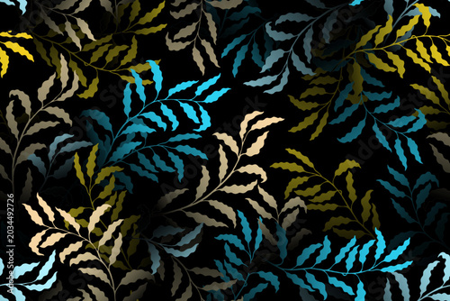 Willow branches tree leaves chic vector seamless pattern. Summer fashion dres...