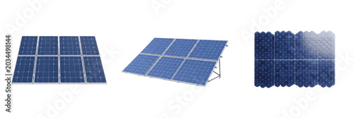 Photos Set Blue Solar Panels Isolated On White Background Collection For Renewable Ener