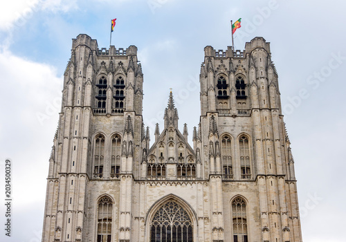 Cathedral of St. Michael and St. Gudula towers in Brussels, Belgium