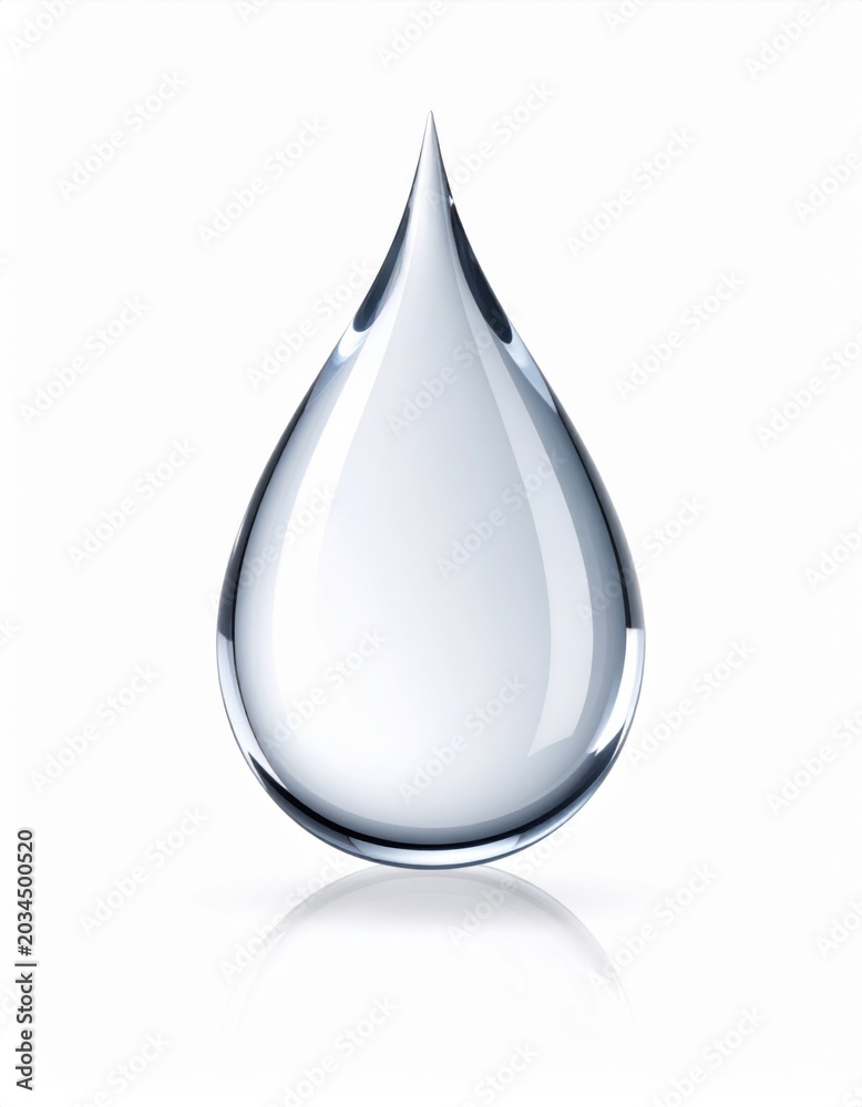 Obraz premium Transparent Water Drop on a White Background with Shadow and Reflections