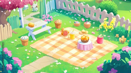 Spring picnic garden party, flowers, sunshine, fun