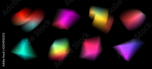 Gradient blur neon shape. Gradation abstract figure fluid dynamic on black background. Fluid paint brush, aura, mesh blurry flow forms. Vector shape for modern gradient design