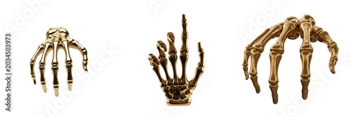 Tableau sur toile Golden Skeleton Hand Sculptures Set Isolated on White Background, Luxury Metalli