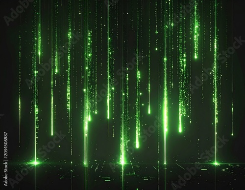 Abstract Green Rain Falling Down in Dark Space Background