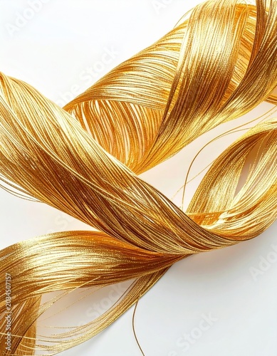 Abstract Golden Metallic Strands Flowing on White Backdrop Elegant Minimalist