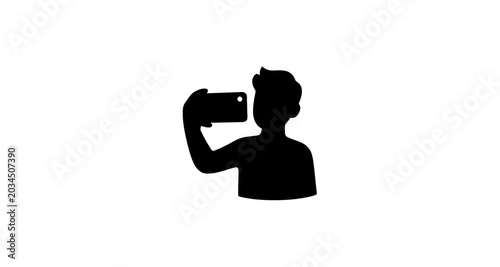 Bild auf Leinwand Man taking selfie with smartphone silhouette on transparent background