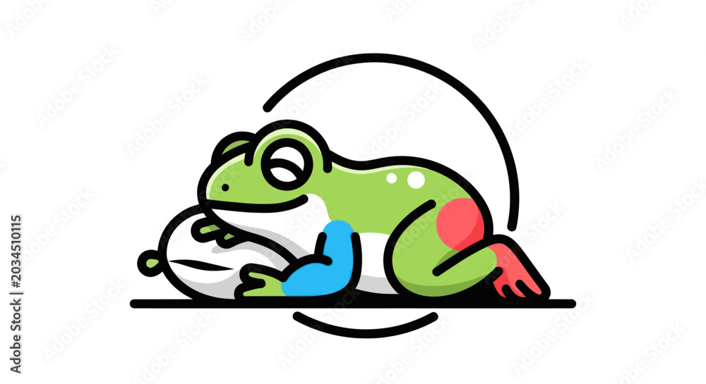 Fototapeta premium Cartoon frog with pillow illustration