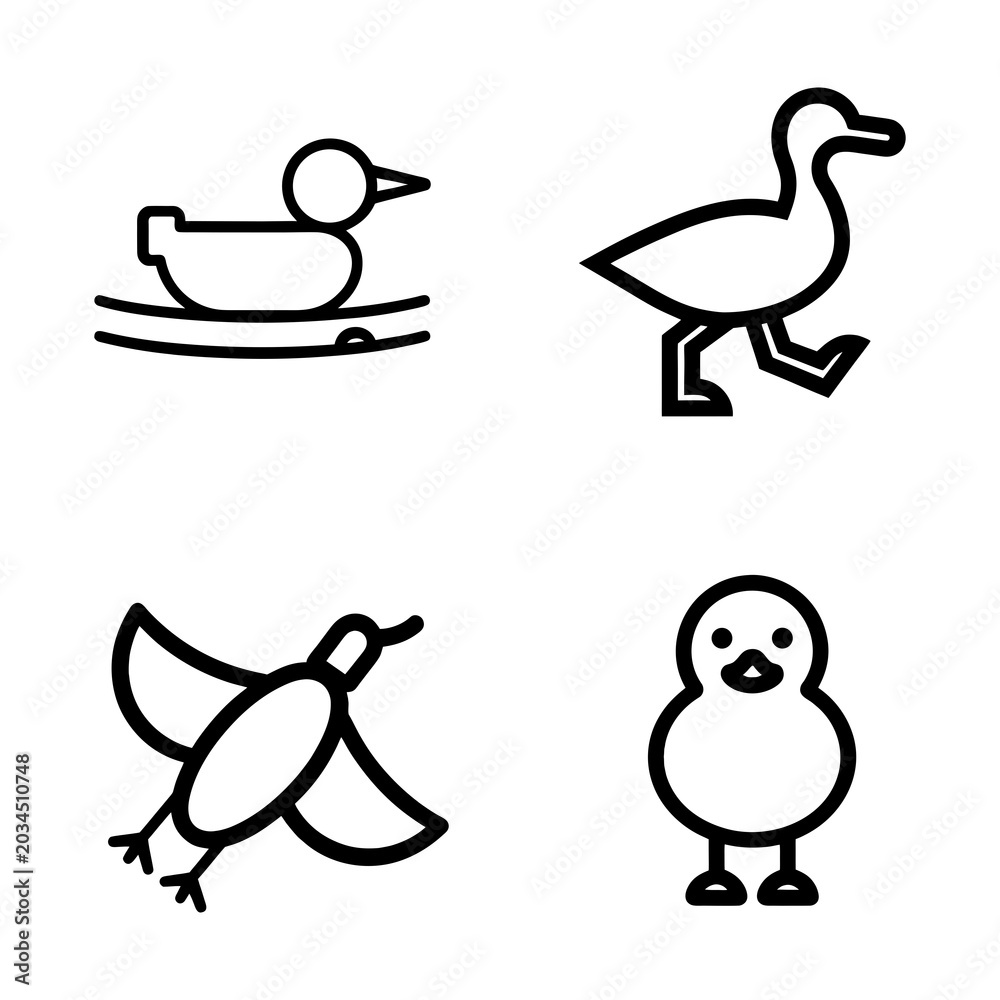 Obraz premium Cute Bird Outline Icon Collection With Duck Chick Sparrow And Goose Minimal Vector Illustration