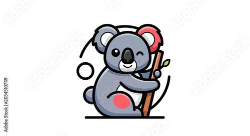 Photography Cartoon koala bear holding branch