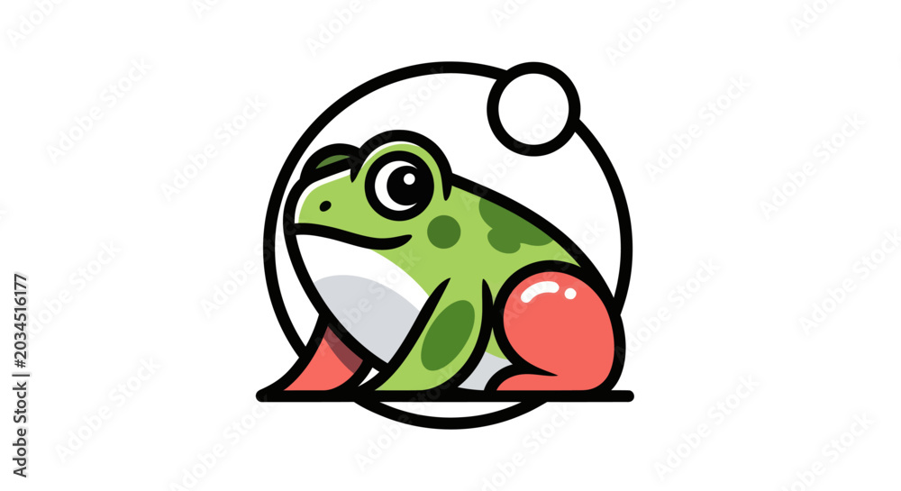 Fototapeta premium Cartoon frog illustration in a circle
