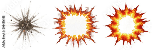 Картината върху платно Realistic Fire Explosion and Bomb Blast PNG Set, Transparent Comic Fireball Burs
