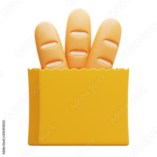 baguette 3d icon illustration