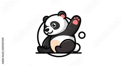 Cartoon panda waving gesture illustration