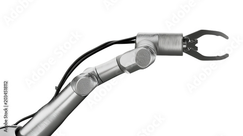 A robotic arm with a claw on a transparent background