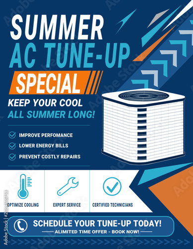 HVAC Summer AC Tune Up Special Flyer Template for Heating Cooling Service Marketing
