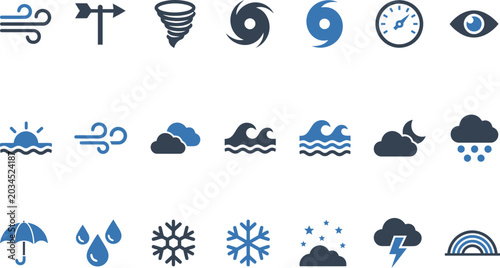 Foto Weather vector icons set with various weather conditions and natural phenomena c