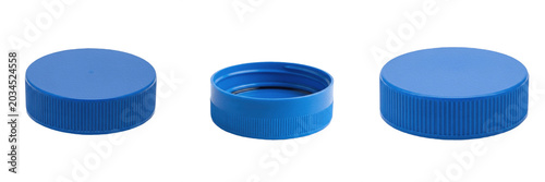 Obraz na plátně Blue Plastic Bottle Cap Mockup Set, Realistic Screw Caps for Packaging Design, B